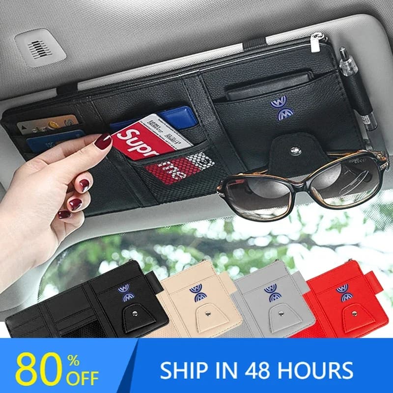Auto Parasol Organizer with Multiple Pockets and Clips for Glasses, Volkswagen Polo RLine TSI Jetta TDI MK4 GTI Golf 4 5