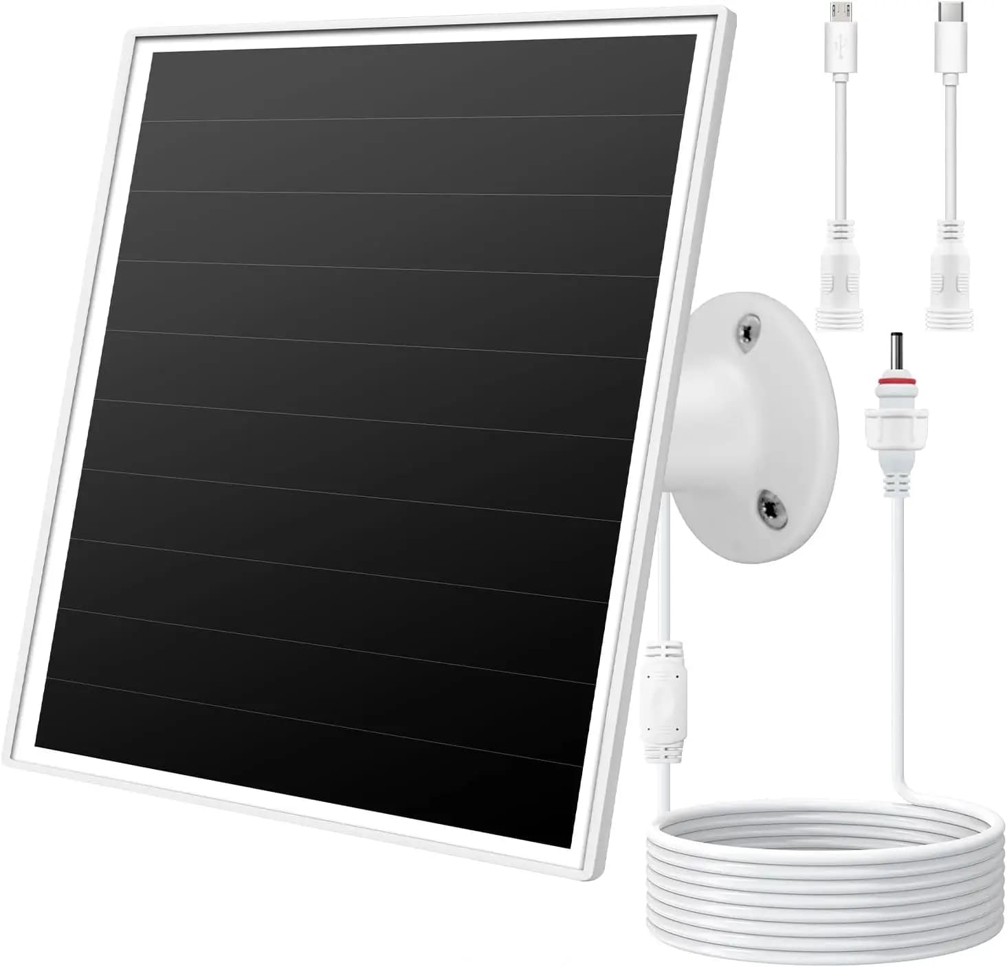 Solar 6W Charger for External Security Cameras, USB/USB-C/DC Micro Doors, Waterproof with Long Cable