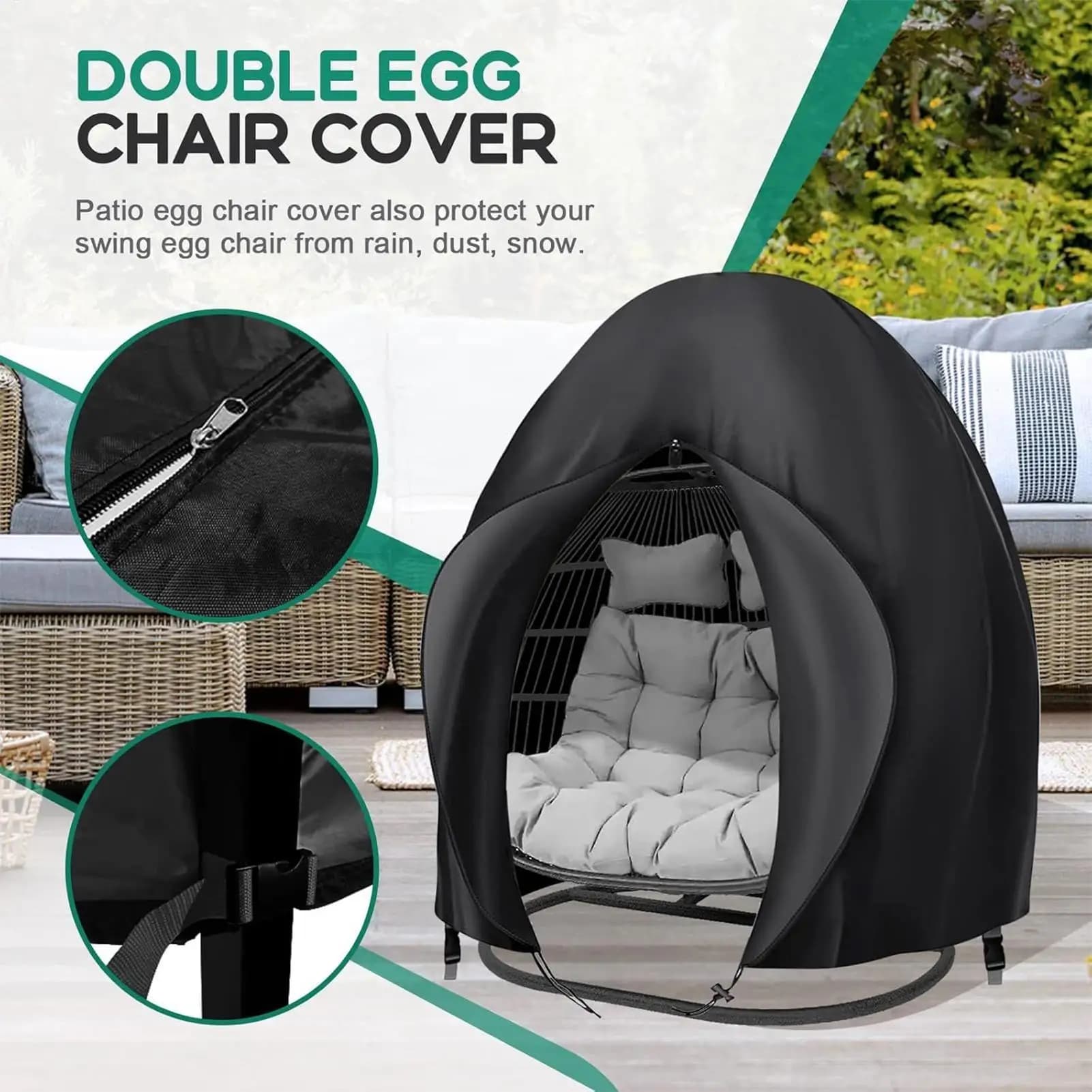 Fodera per sedia a uovo sospesa da patio Impermeabile in tessuto Oxford 210D Doppio sedile CocoonSwing Fodere per sedie a uovo Protezione antipolvere da giardino