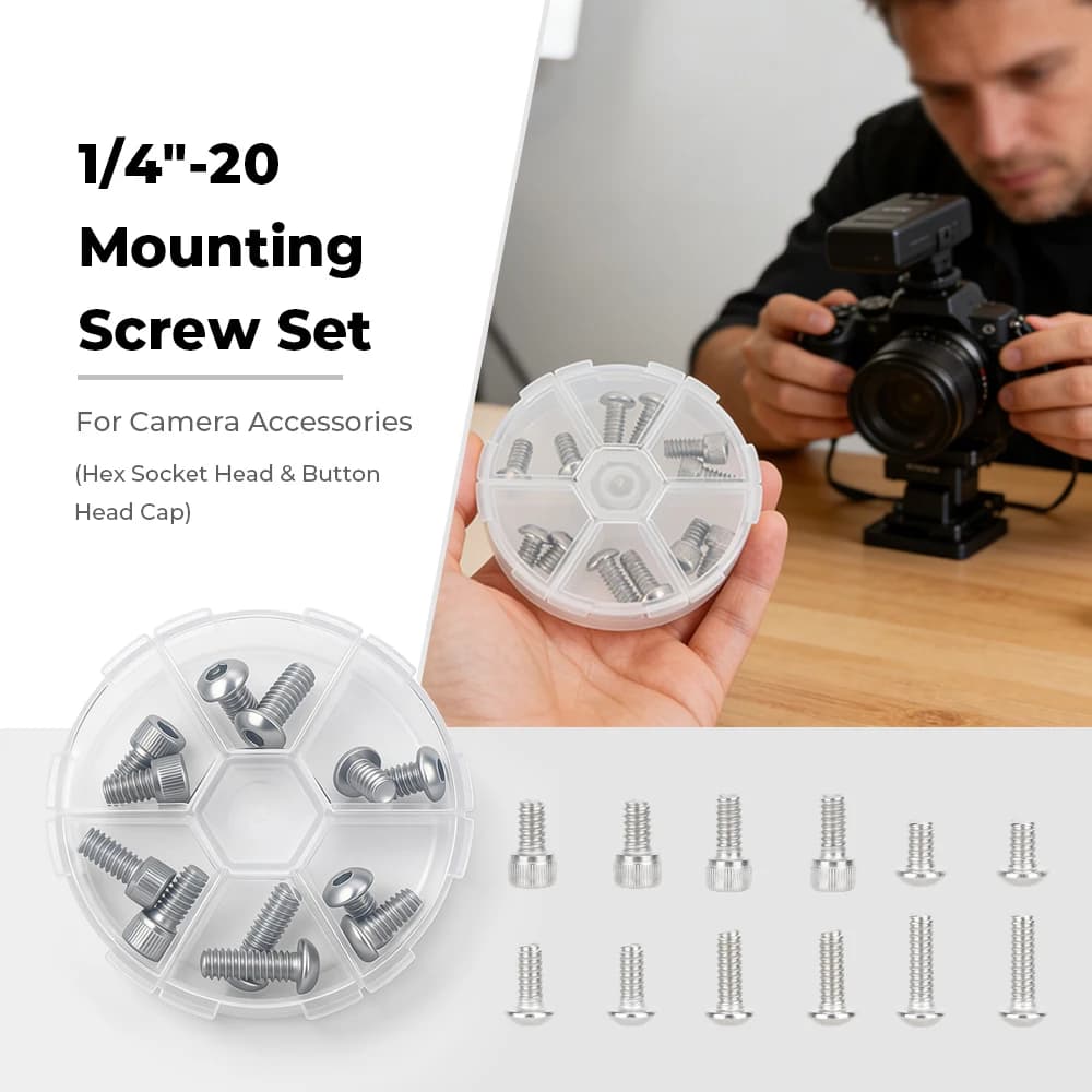 CAMVATE Set di Viti di Montaggio 1/4"-20 per Accessori Fotografici con Testa Esagonale e Testa a Bottone