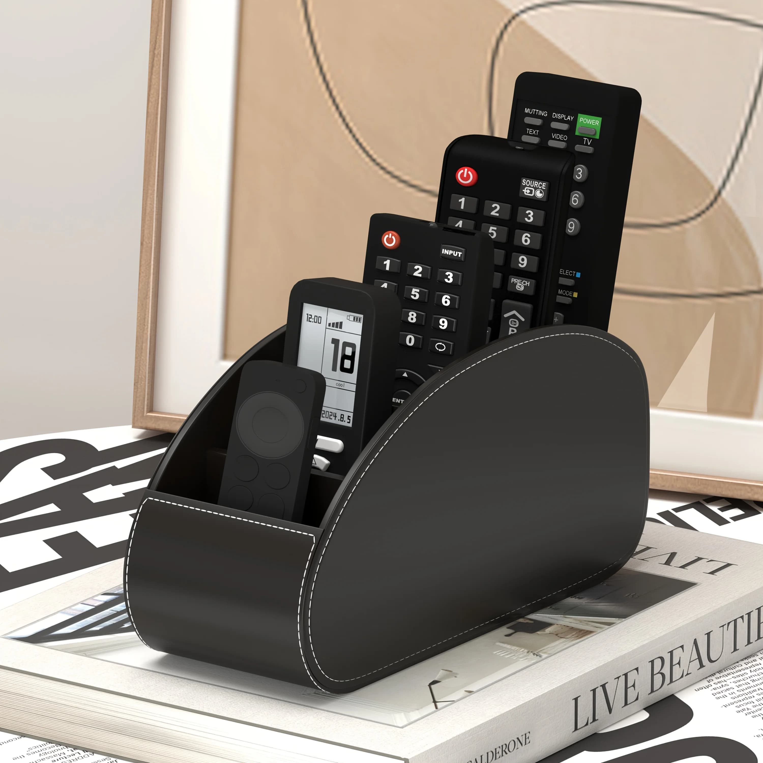 Remote Control Holder, 5-Compartment Storage Box Organizer for TV Remote, Pens, Glasses, Bedside & Office Desktop