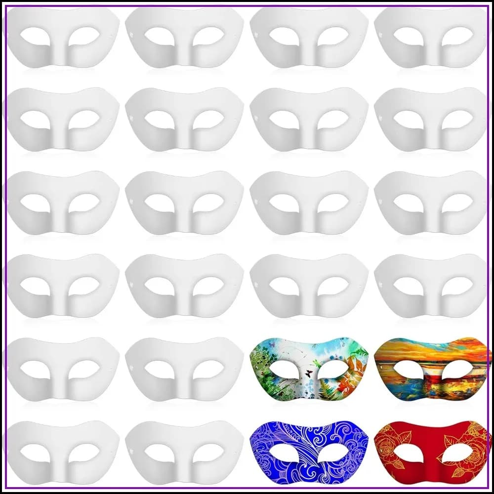 100 Pcs Paper Mache Masks Half Face White Blank Masquerade Mask DIY Mardi Gras Halloween Cosplay Party