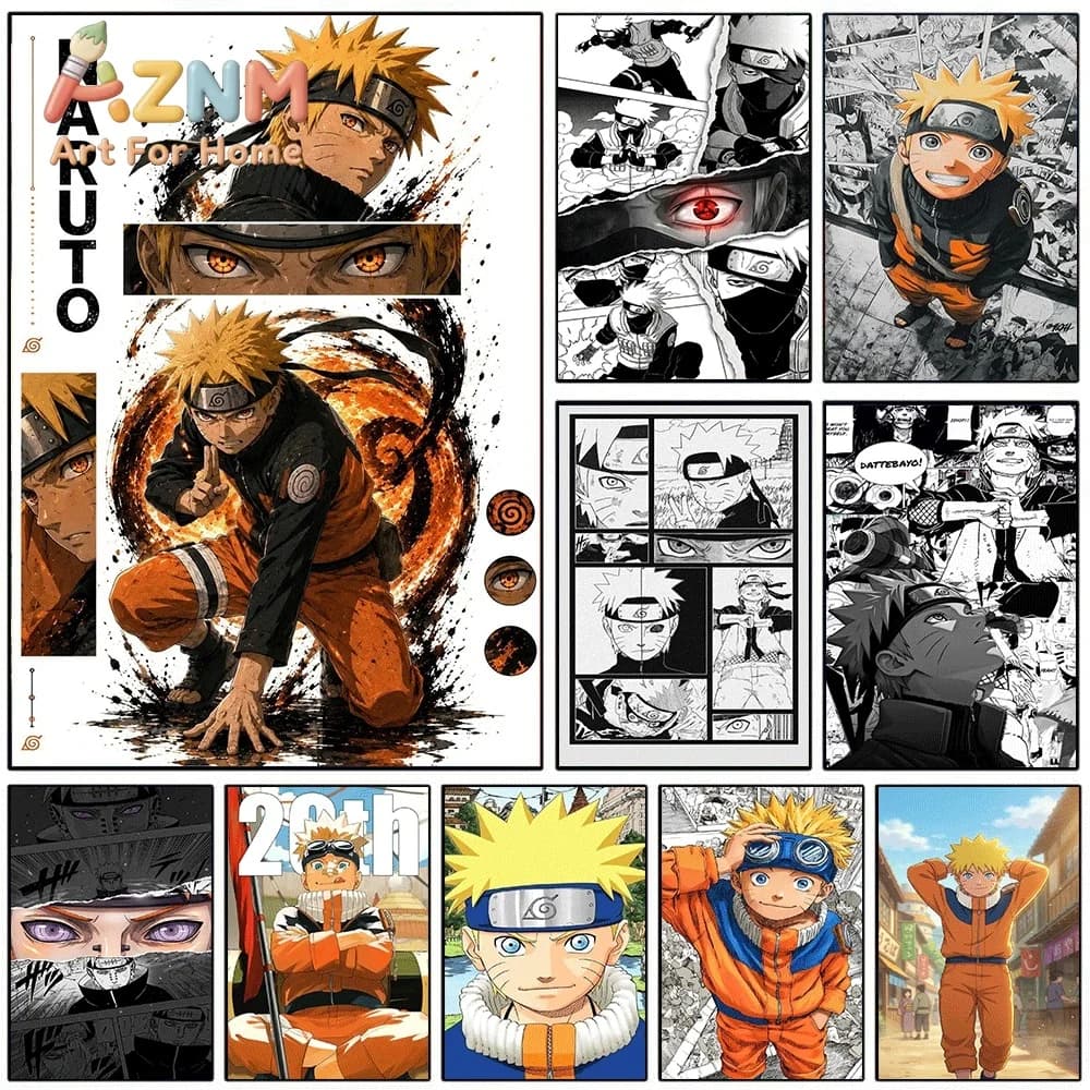 Naruto Uzumaki Manga Style Canvas Wall Art Print, Unframed Canvas Painting, Japanese Anime Character Poster for Bedroom Living