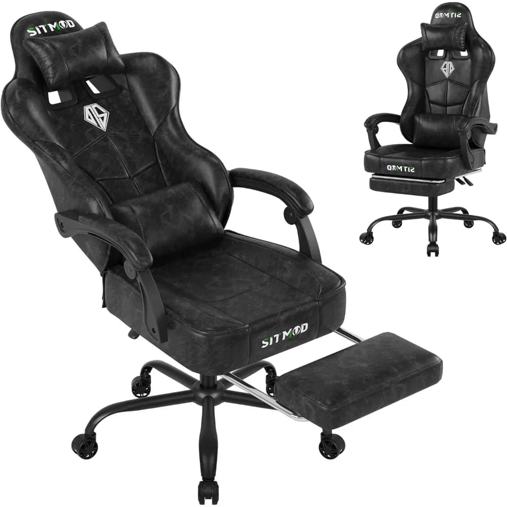 Sedia da gaming con poggiapiedi - Sedie da gioco ergonomiche per adulti, sedia da computer grande e alta per carichi pesanti con schienale reclinabile, lombare