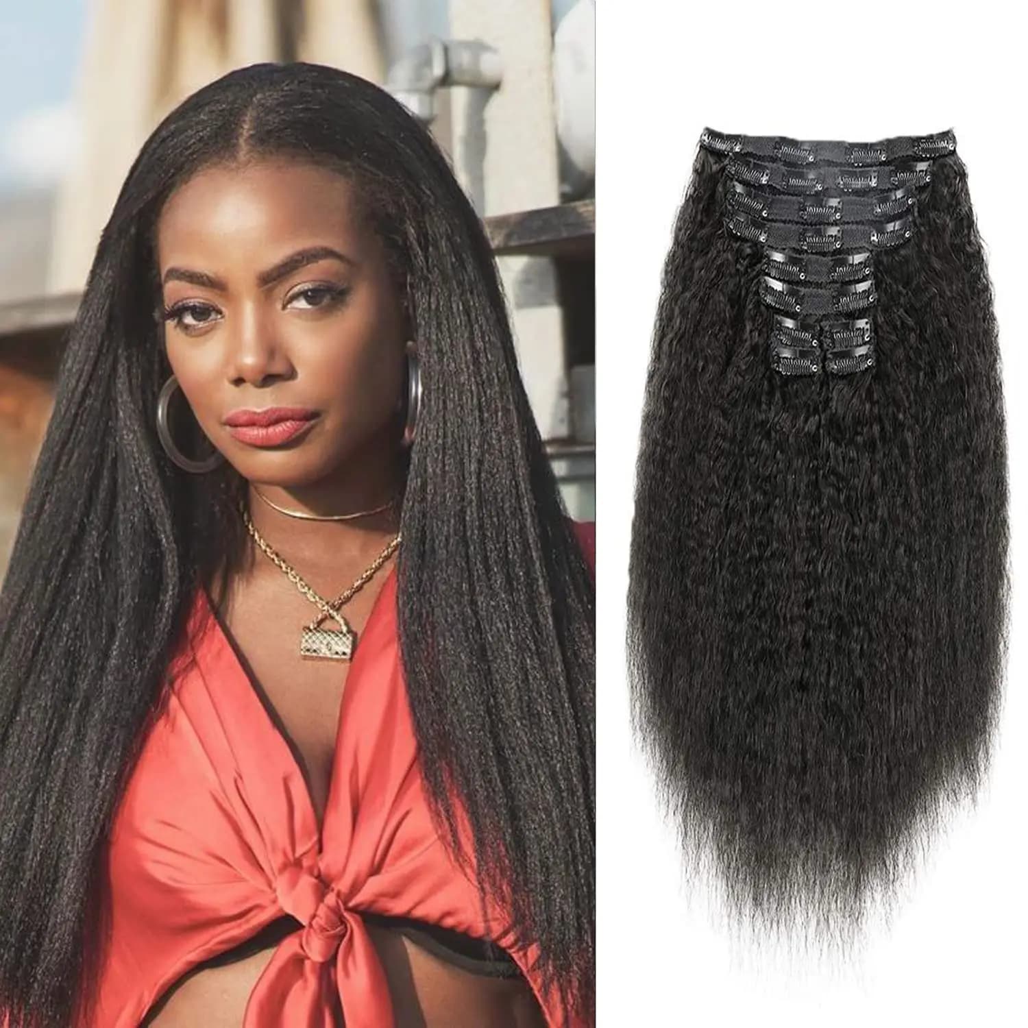 Extensioni per capelli lisci e crespi con clip, 10 pezzi, 120g, nero naturale, per tutto il capo, per donna