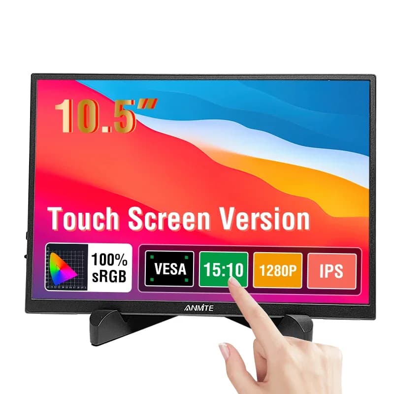 Anmite 10.5inch 1920*1280P FHD 100% sRGB IPS Screen Display Touch Portable Sub Monitor for Switch,PS5,Raspberry Pi,Laptop