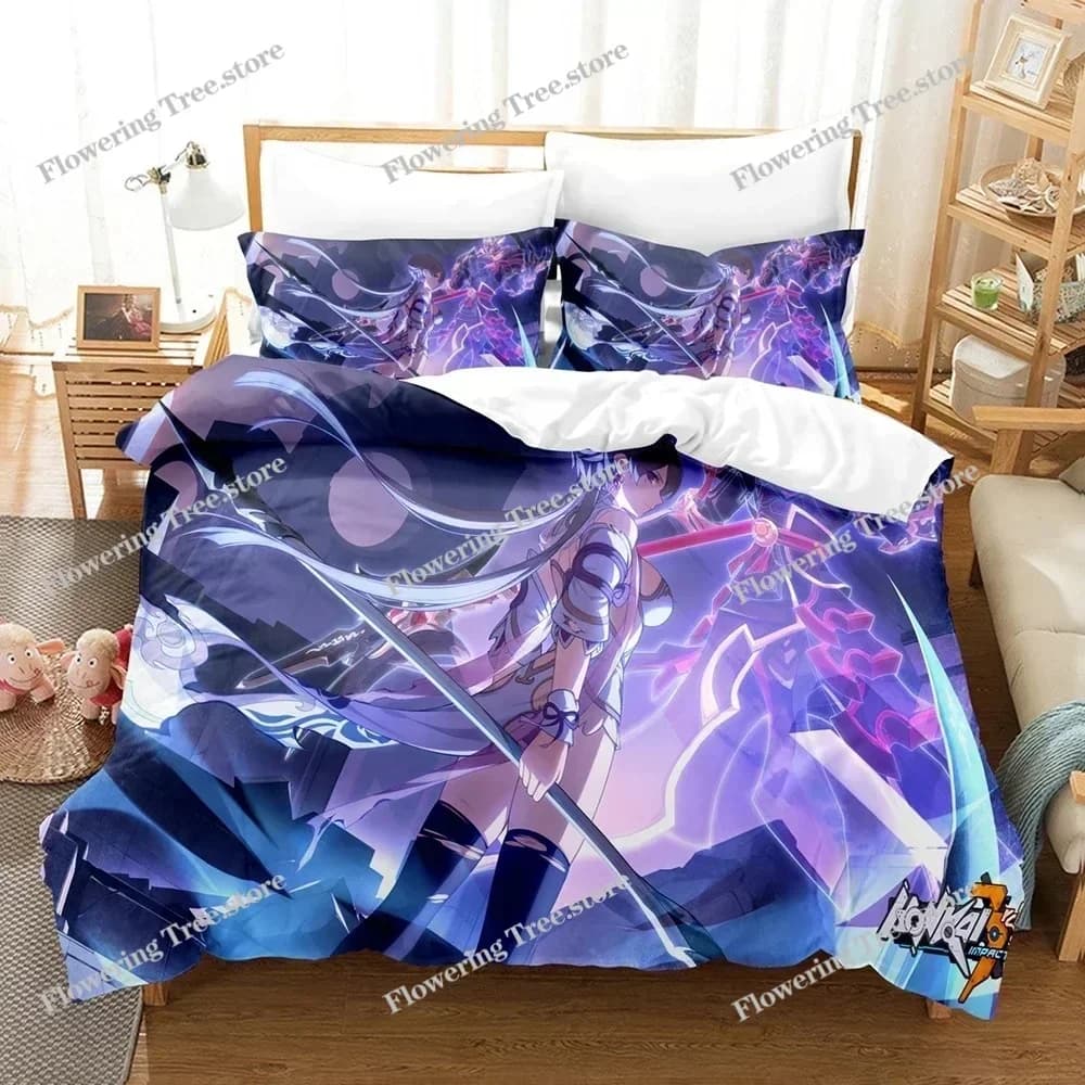 Set di biancheria da letto 3D Anime Honkai Impact 3rd, set di copripiumini decorativi stampati, copripiumino, per la casa, per adulti, bambini, adolescenti
