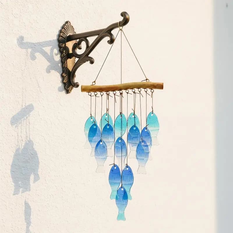 Handmade Blue Glass Outdoor Wind Chimes Fish Shaped Garden Yard Hanging Chime for Unique Home Decor