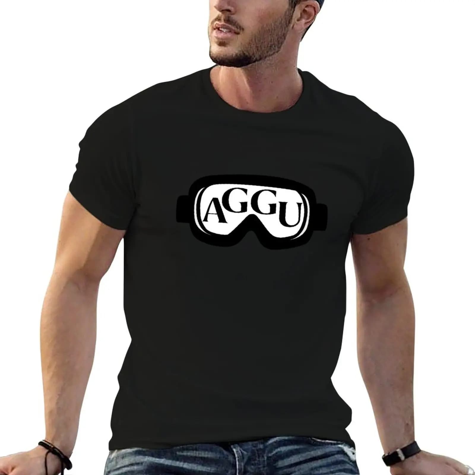 T-shirt Ski Aggu Goggles, t-shirt da uomo in cotone morbido, confezione di t-shirt bianche da uomo con grafica, T-shirt