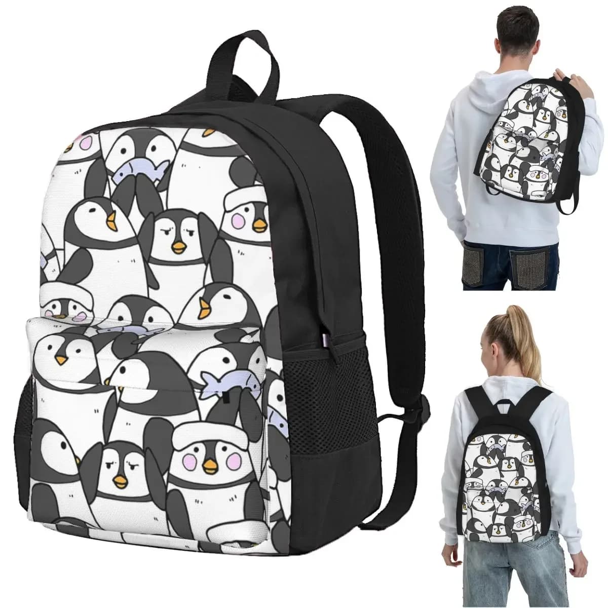 Hand Drawn Penguin Set Backpack Student BookBag Children School Bag Laptop Shoulder Bags for Men Women