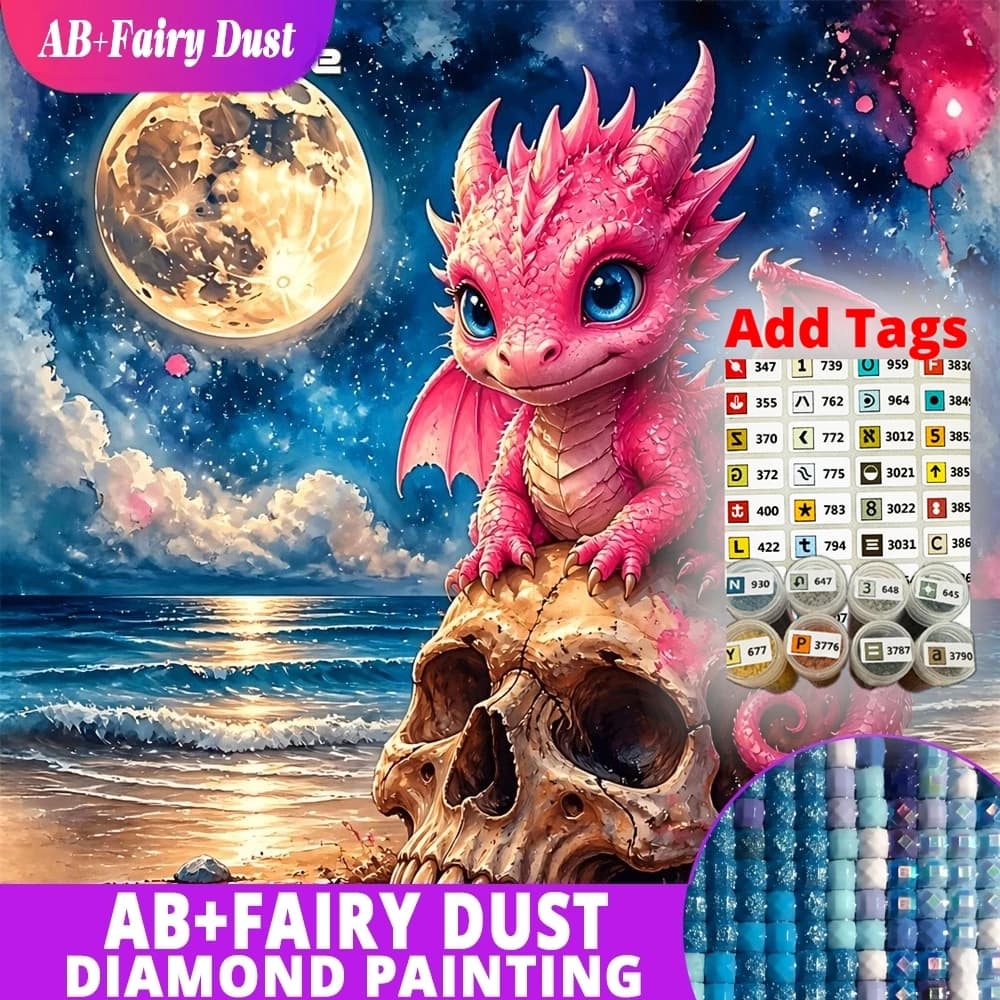 AB Fairy Dust Gothic Diamond Mosaic Baby Dragon Skull Moon Full Square Round Painting Picture Embroidery Kit Wall Decor