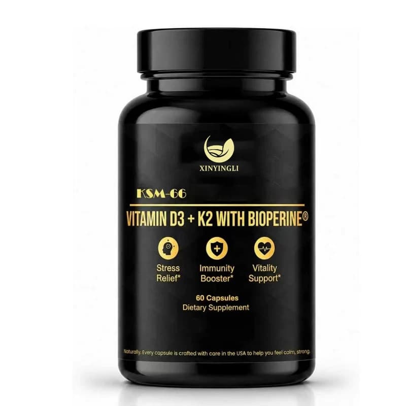 KSM-66 ® Integratore da 600 mg contenente 5000 UI di vitamina D3 e K2 MK-7, assorbito da BioPerine, 4 in 1, per la salute immunitaria