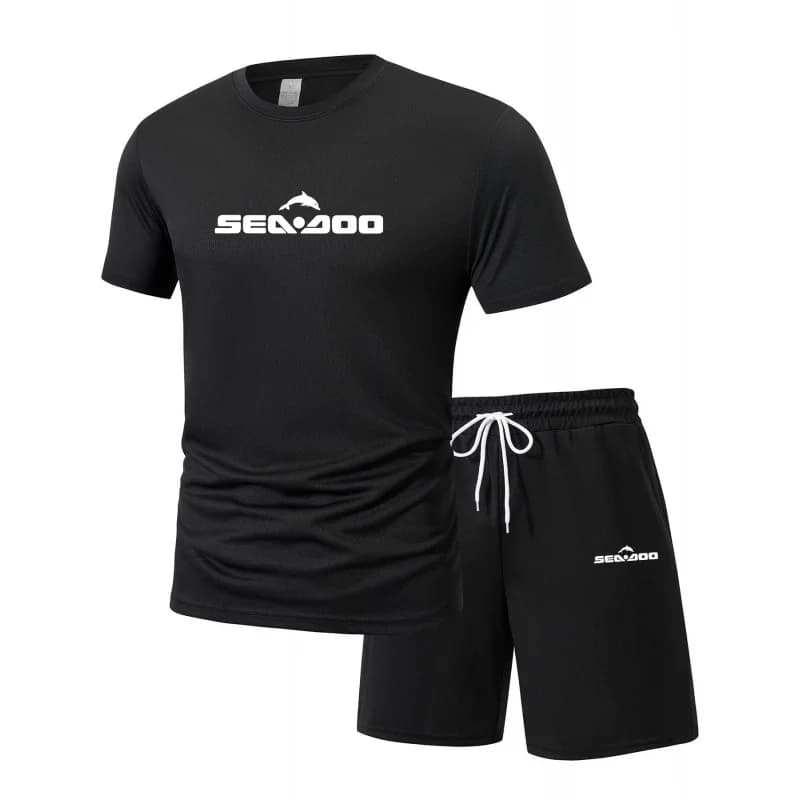 Sea Doo Seadoo Moto T-shirt e pantaloncini da corsa stampati da uomo, set casual, elastico, girocollo, tuta sportiva, ad asciugatura rapida, confortevole