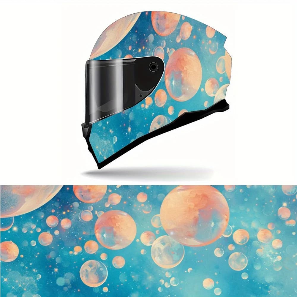 Vinyl wrap for helmet with pastel space bubble design, waterproof removable decals for motorcycle helmets, universal scratch-resistant F