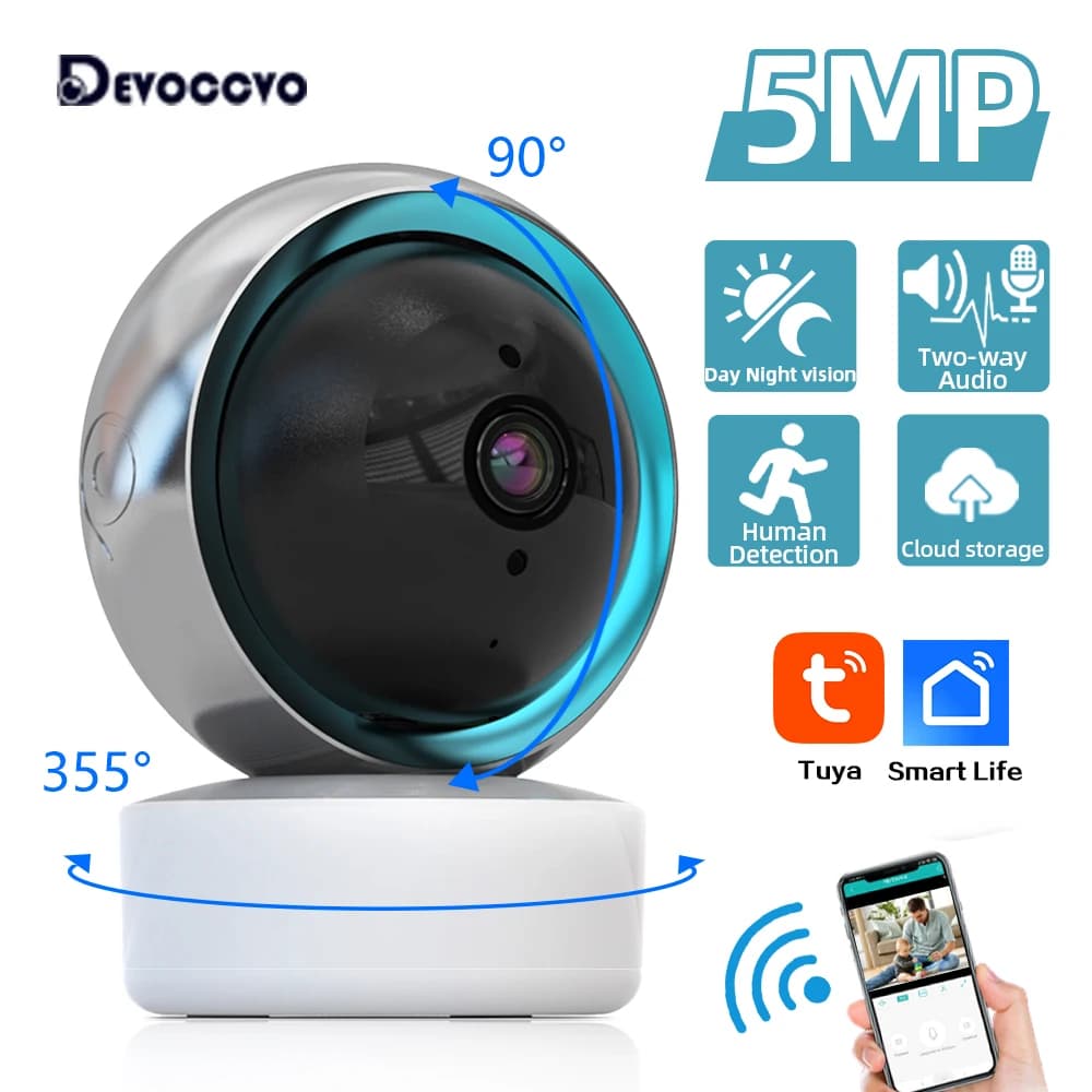 5MP Tuya Wifi Smart Home Baby Monitor Audio bidirezionale Mini telecamera IP di sicurezza interna 2K PTZ Telecamera di sorveglianza CCTV con accesso remoto