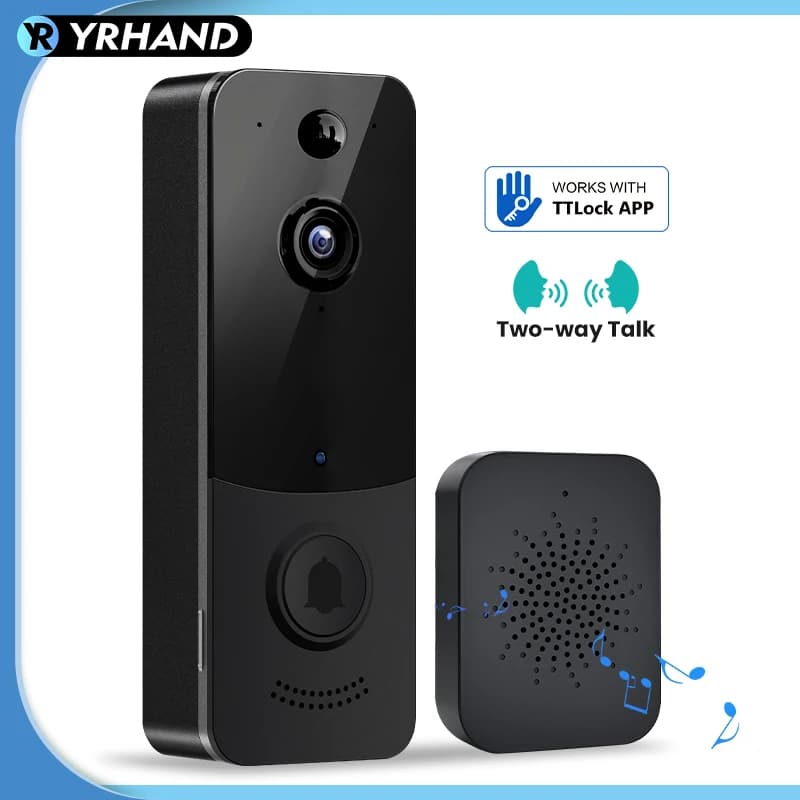 Videocitofono TTLock con Telecamera 2MP 1080P HD, Rilevamento Movimento PIR, Audio Bidirezionale, Visione Notturna, Campanello Wireless con Suoneria