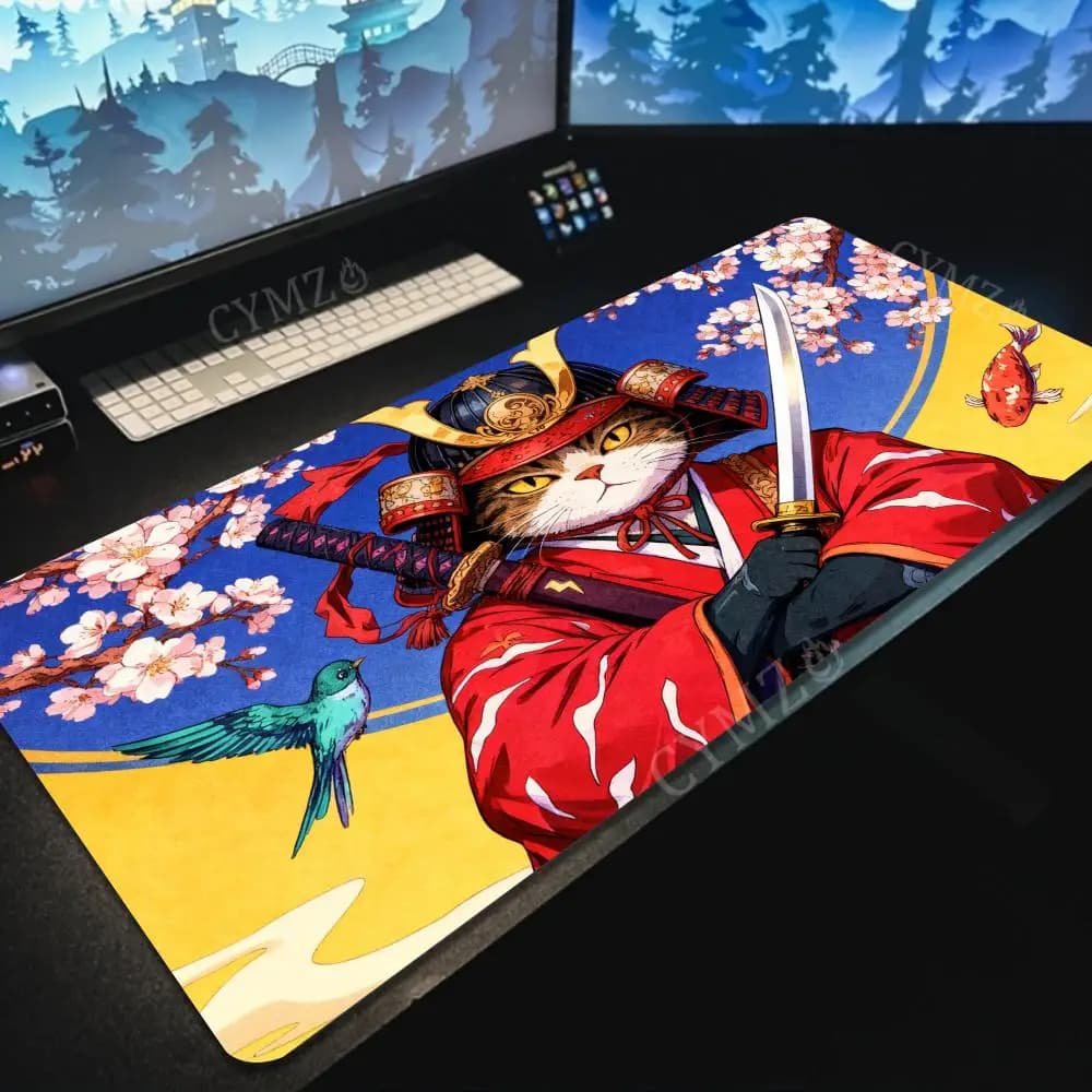 Japanese samurai cat Gaming Mouse Pad Desk Mat pc accessories anti-slip keyboard gaming mats suitable for office and games