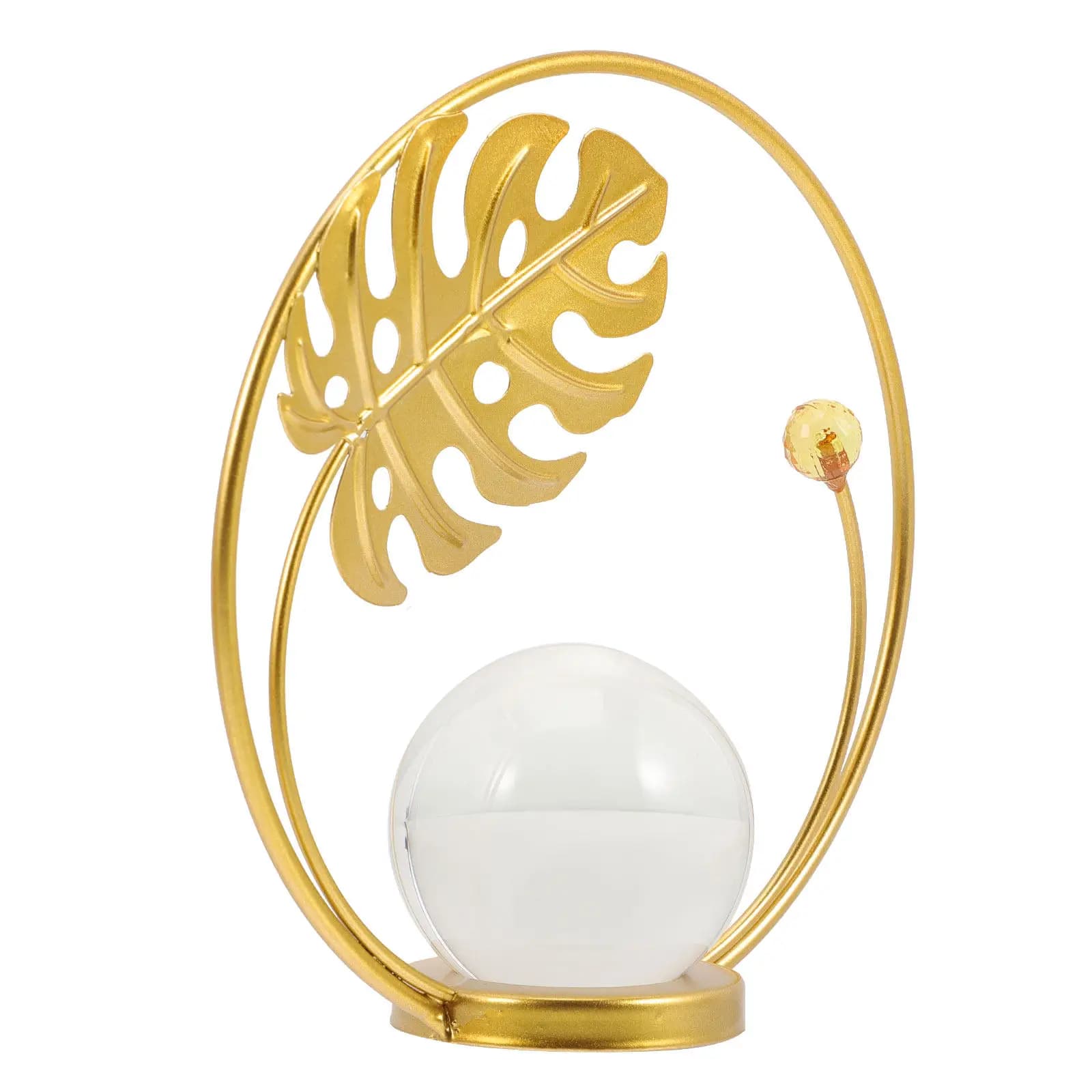 Sfera di Cristallo Premium con Supporto in Metallo Decorato con Motivo Monstera, Decorazione da Tavolo per Casa, Camera da Letto, Studio, Soggiorno