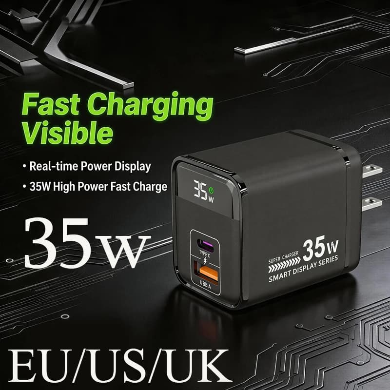 New 35W Dual Port A+C Digital Charger for Smartphones Smart Small Appliances Safe Fast Charging Head EU/US/UK Standard Portable