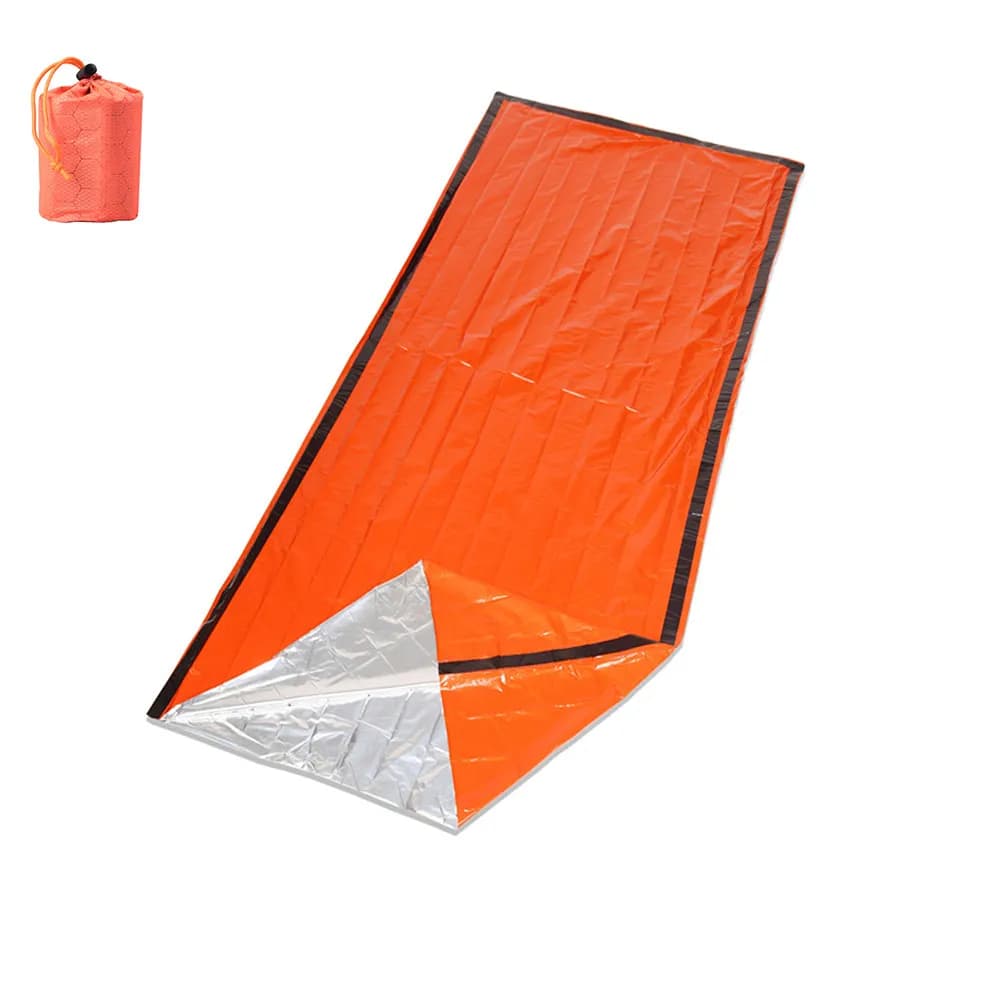 Portable Survival Sleeping Bag Emergency Blanket Bright Orange Outdoor Camping Hiking Multipurpose Shelter Heat Retention