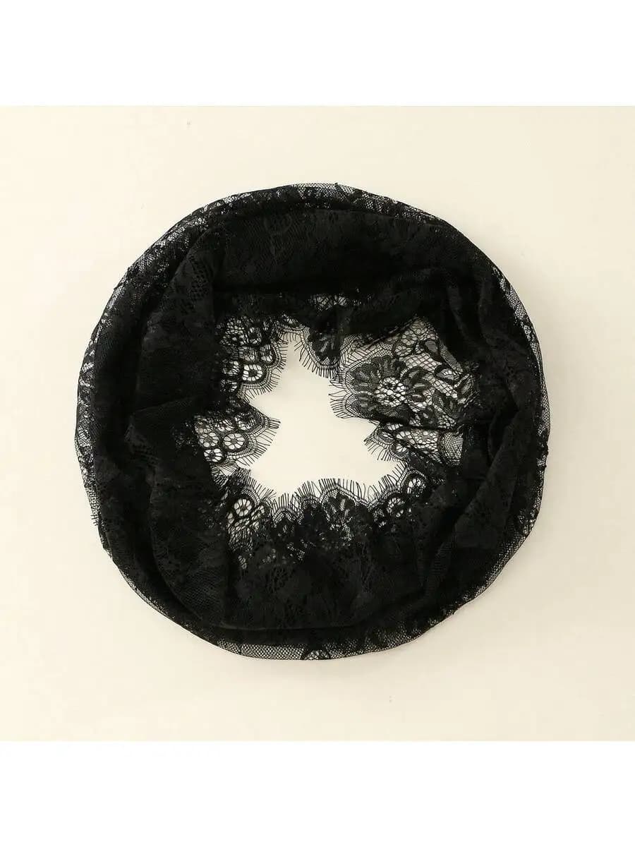 Sciarpa Nera in Pizzo Rotonda con Velo, Protezione Solare, Antipolvere, Copriviso, Sciarpa alla Moda