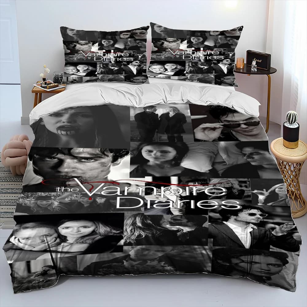 The Vampire Diaries Set biancheria da letto piumino, copripiumino Set copripiumino federa, Set biancheria da letto King Queen Size per bambino adulto
