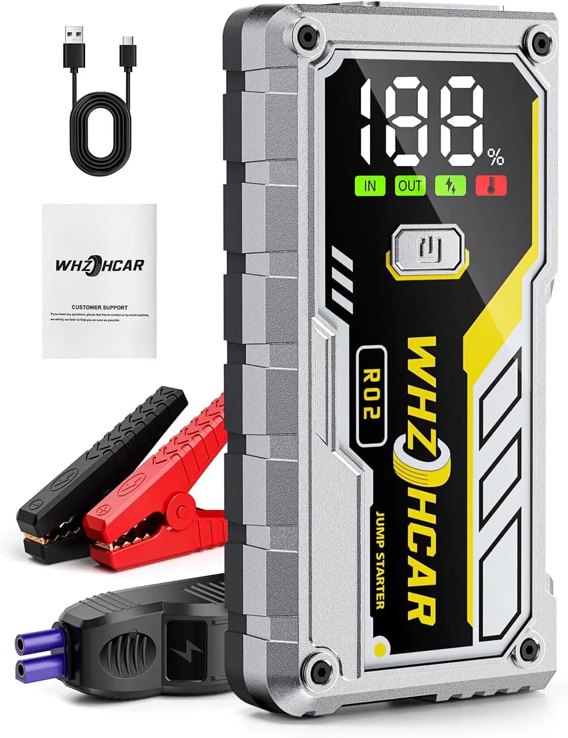 Avviatore di emergenza per batteria per auto 5000 A, portatile 12 V con display LCD e LED a ricarica rapida