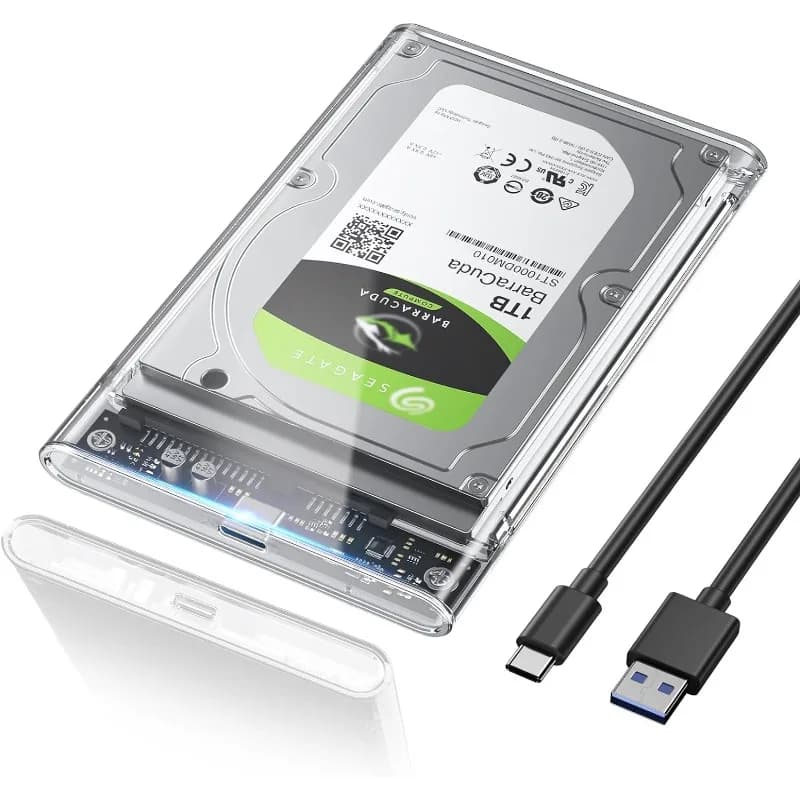 Custodia per disco rigido esterno da 2,5'', custodia per disco rigido esterno trasparente senza attrezzi da 6 Gbps USB C 3.1 Gen 2 a SATA 3 per HDD SSD da 9,5 mm