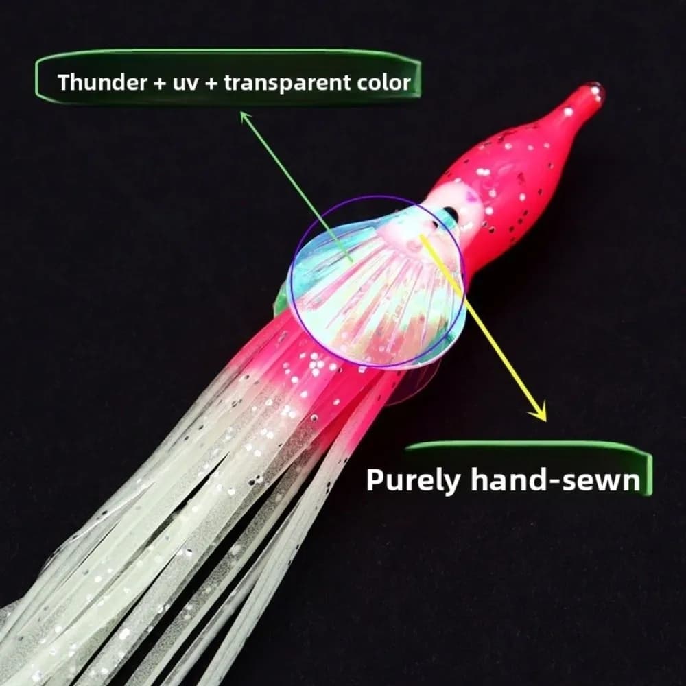 5 pz. Esche da Pesca a Forma di Polpo Luminose al Buio, in Gomma Morbida, 13 cm, per la Pesca a Grappolo