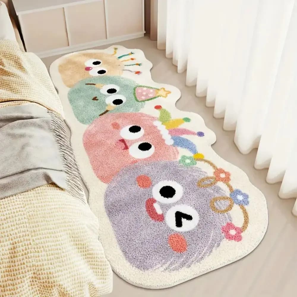 VIKAMA Cartoon Dopamine Long carpet, irregular bedside mat for children's bedroom, Soft sofa cushion, Winter home decoration