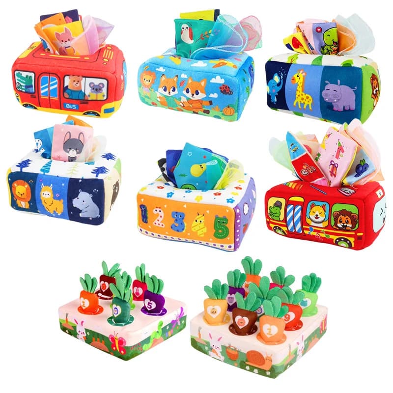 Gioco Montessori Raccolta delle Carote, Giocattolo per Bambini per Sviluppare le Abilità Motorie, Gioco con Scatola di Fazzoletti
