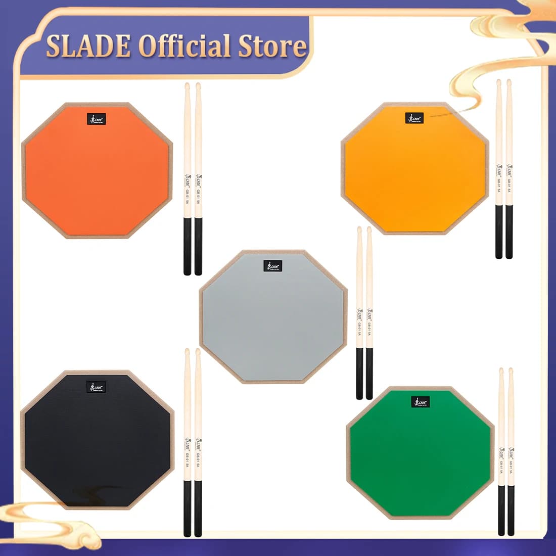 SLADE Tappetino per esercitazioni per batteria da 8 pollici per bacchette e bacchette Tappetino per batteria per pratica silenziosa a doppia faccia con bacchetta per batteria