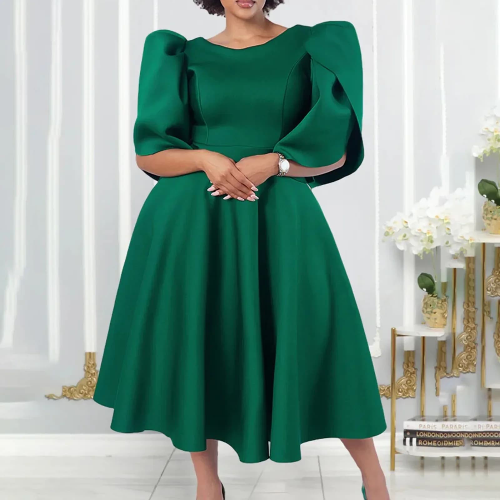 Elegant Dress Woman 2024 Wedding Party Half Sleeve Long Sleeved High Waist Folded Half Pulp Luxury Birthday Dinner Dresses Robe