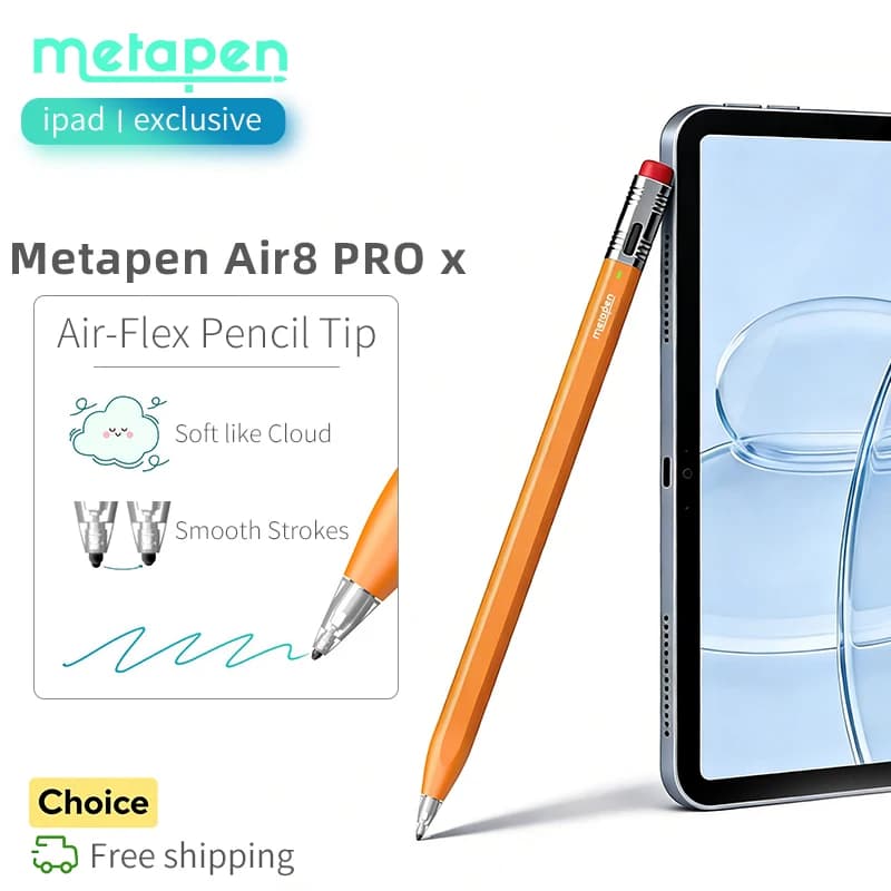 Penna Digitale Metapen Air8 Pro X per Apple iPad 2018-2025, Ultra-Silenziosa, Ricarica 2 Volte Più Veloce, Palm Rejection, Stilo Touch Smart