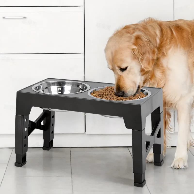Non-slip Adjustable Dog Feeding Stand Double Stainless Steel Bowls Portable Pet Food Water Bowl Holder For All Breeds