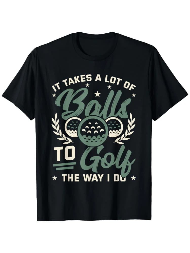 T-shirt da golf divertente per giocatore di mazze da golf Palline da golf Pun, T-shirt stampata estiva con scollo a maniche corte in cotone 100%.
