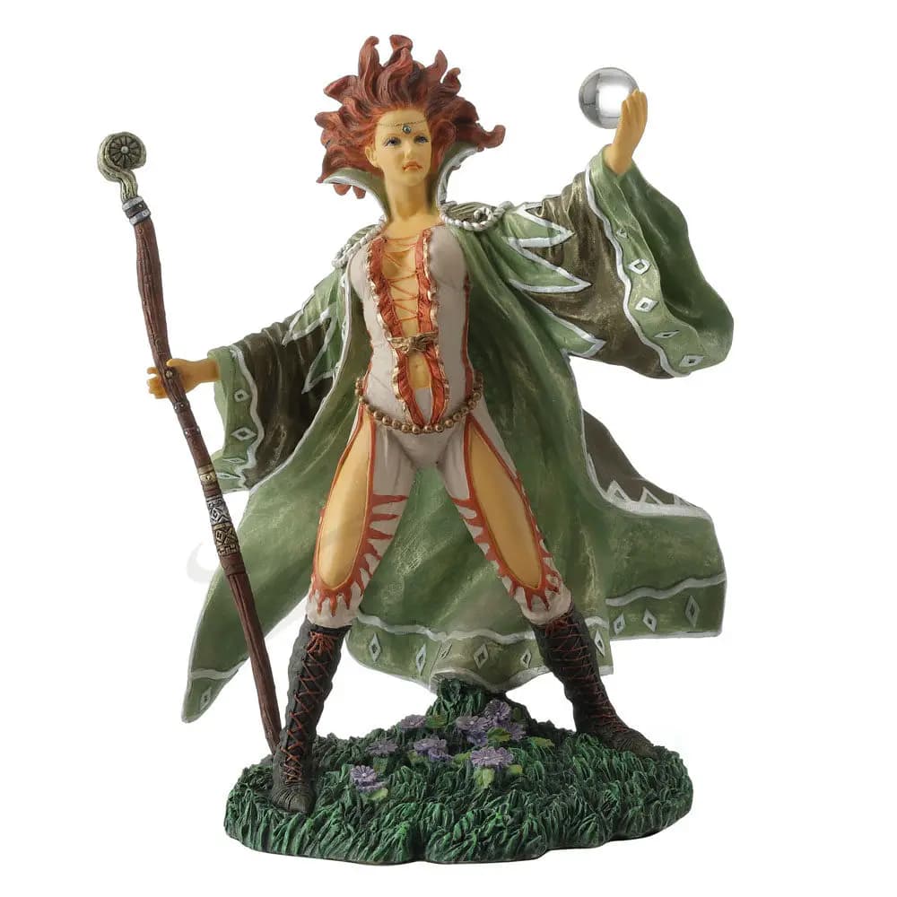 Statua di Maga Fantastica in Resina, Figurina di Mago con Bacchetta e Sfera di Cristallo, Ornamento Decorativo per Casa, Ufficio e Soggiorno