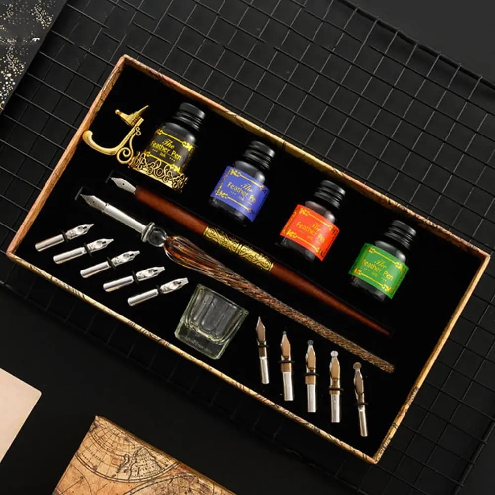 European Creative Gift Dip Pen Set Fountain Unique Starry Sky Glass English Calligraphy Dip Pen Writing Supplies