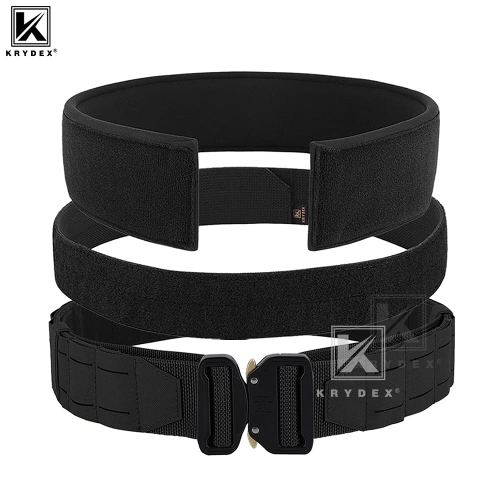 KRYDEX Cintura tattica MOLLE 3 in 1 con taglio laser Fibbia a sgancio rapido Cintura da combattimento da 2 pollici con cintura interna e cuscinetto di supporto per la schiena