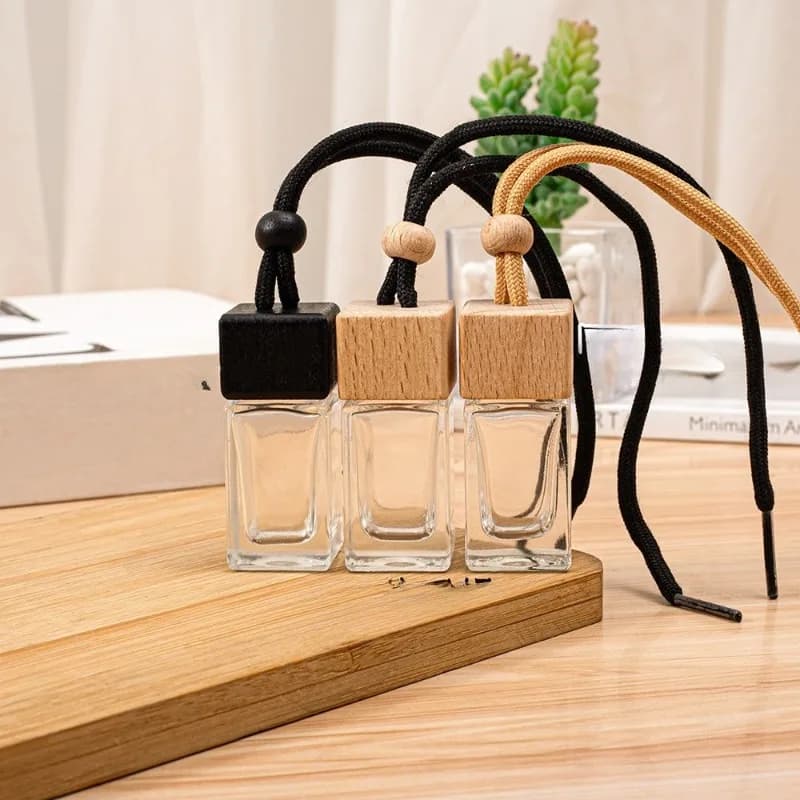 Tappo quadrato da 10 ml Tappo in legno Bottiglia vuota Auto Olio essenziale Diffusore Fragranza Deodorante per ambienti Profumo Bottiglia di profumo Ornamento