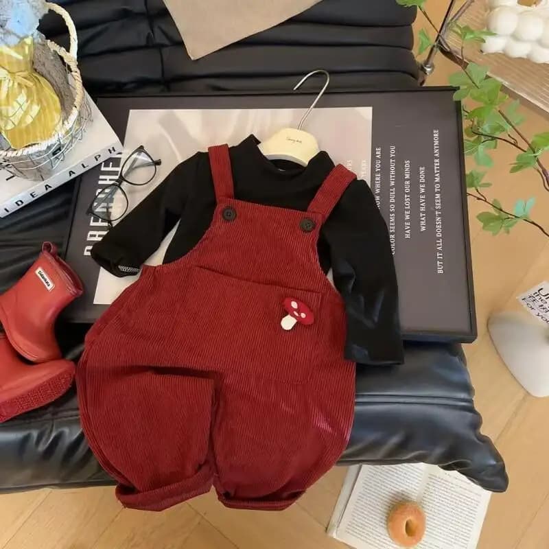 Abbigliamento per Bambini Nuovo Stile Set Due Pezzi in Velluto a Coste Rosso per Bambine Piccole e Medie Primavera Autunno Cartone Animato Trendy Chic