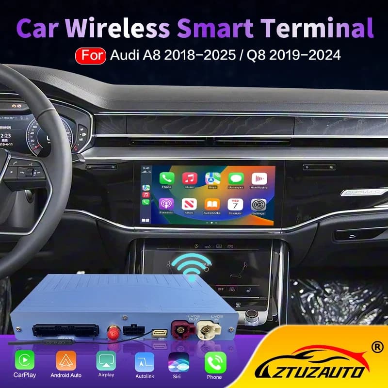 Nuovissimo Box CarPlay Wireless per Audi A8 Q8 MIB3 2018-2025 8.8 10.1 Android Auto con Supporto Navigazione e Telecamera Anteriore/Posteriore