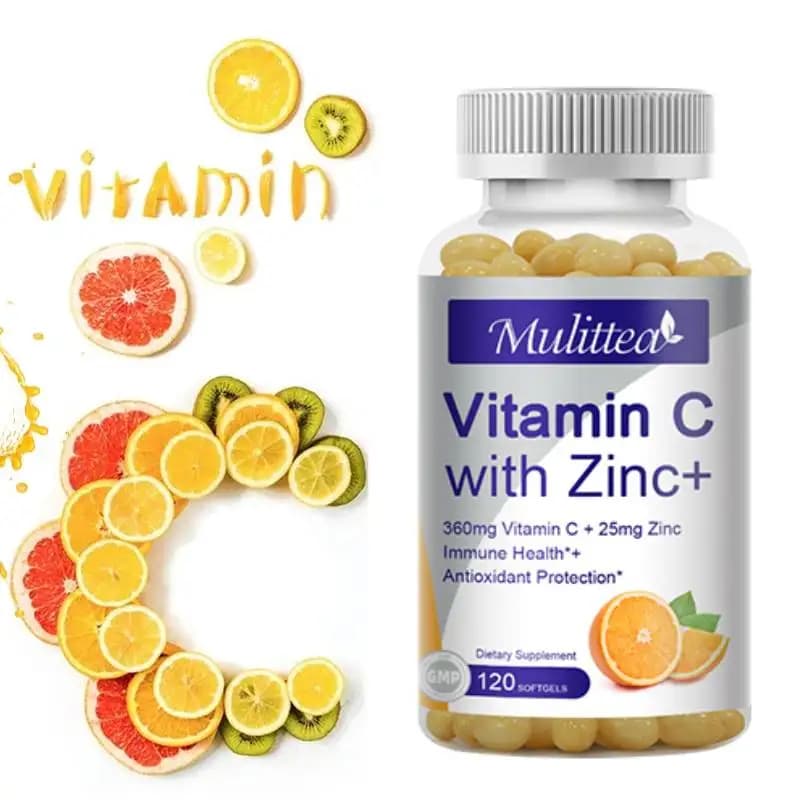 Mulittea Vitamin C and zinc supplement 120 capsules-360 mg vitamin C with zinc 25 mg Potent antioxidant supplements for adults