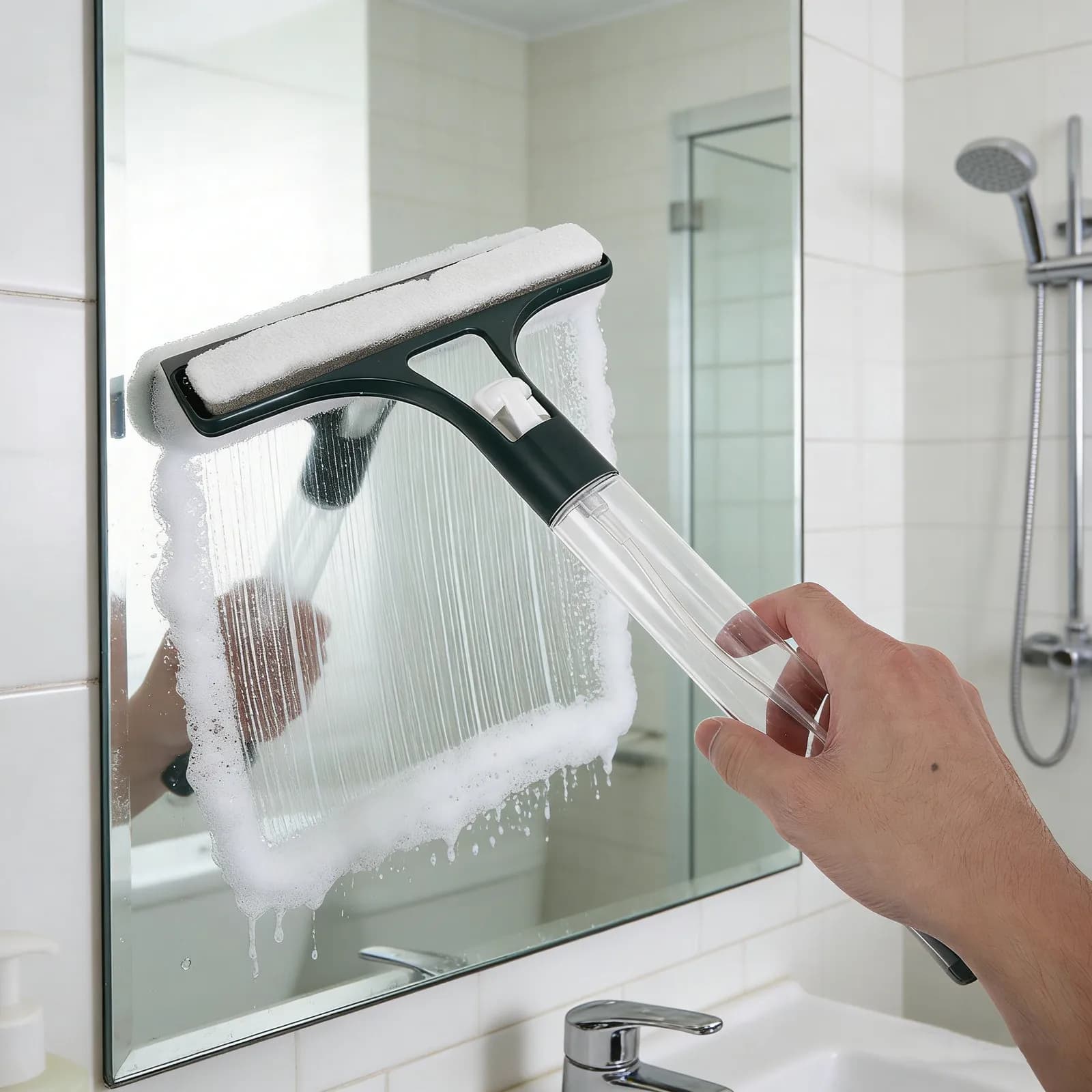 Tergivetro in Silicone con Spruzzatore Integrato, Strumento Professionale per Pulizia Vetri, Specchi, Bagno e Parabrezza Auto