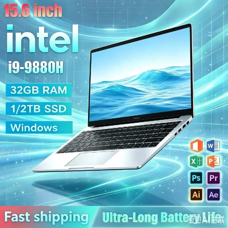 15.6 Inch Ultra Slim Gaming Notebook Intel Core i9-9880H 32GB RAM 2TB SSD 1080P FHD Laptop For Office Study Home