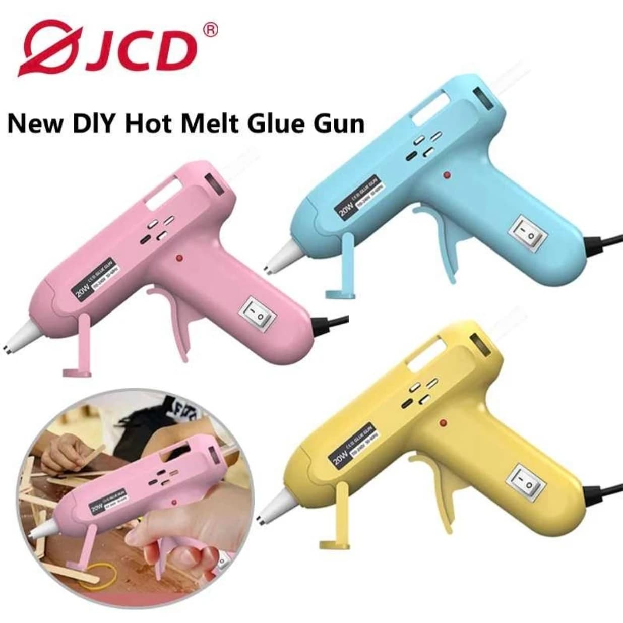JCD 20W Pistola per colla a caldo Mini pistole industriali per uso domestico fai da te Temperatura di calore Thermo EU Strumento di riparazione elettrica Uso stick di colla da 7mm