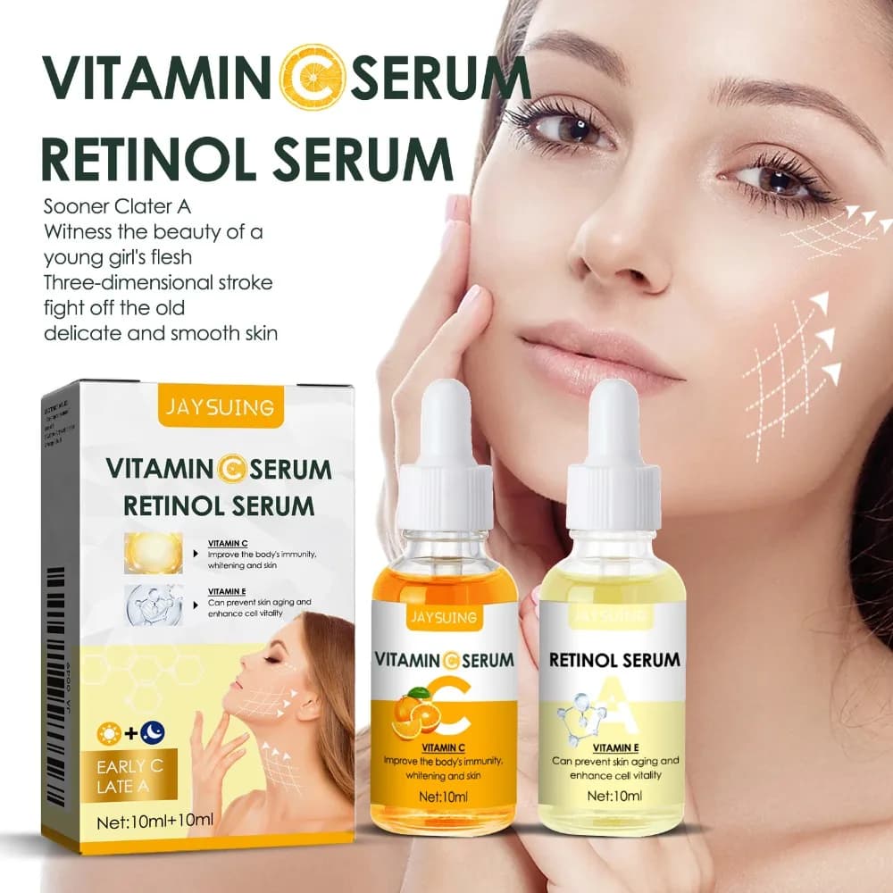 10+10ml Scientific Morning C & Evening A Combination Essence Siero combinato con vitamina C e retinolo, ricco di VC, mantiene la pelle idratata e liscia, leviga le linee sottili e le rughe, per una pelle delicata.