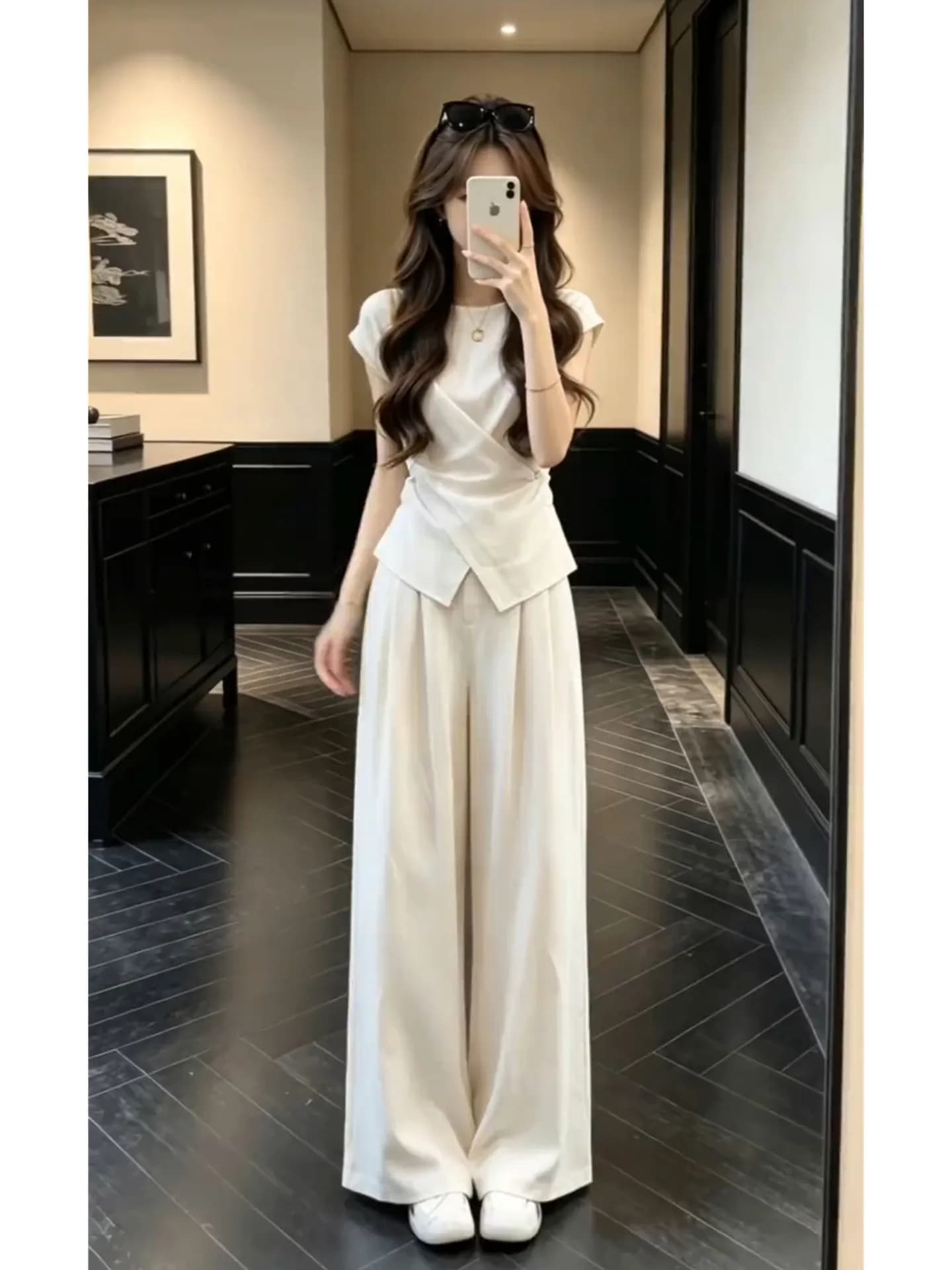 Unique Beautiful Summer Women's Wide Leg Pants Set Breathable High Waist Short Sleeve T-Shirt And Pants Outfit Casual Fashion