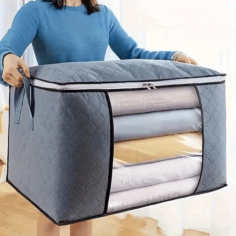 Borsa portaoggetti con manico extra large: borsa portatile per organizzare vestiti e trapunta con finestra, materiale in poliestere resistente, adatta per