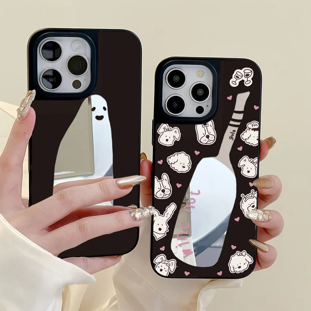 Custodia per telefono a specchio con motivo simpatico cartone animato per iPhone 13 Custodia per iPhone 16 15 11 17 12 14 Pro Max Custodia morbida antiurto in silicone
